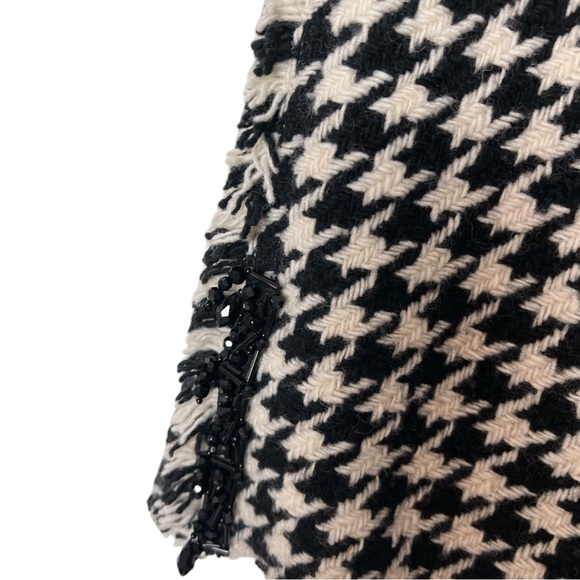Y2K MAXMARA White Black Houndstooth Fringe A Line Skirt Twee Academia US 6 1828 - Picture 4 of 6